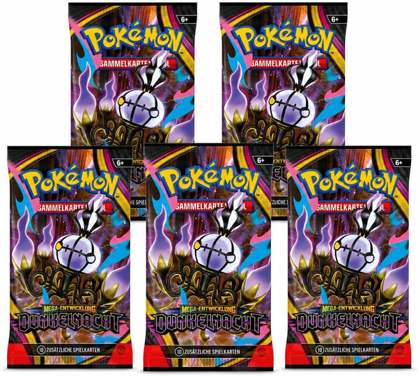 Pokemon Mega Entwicklung Dunkelnacht 5 Booster Packs - Deutsch NEU & OVP und BB-Toy-Trades-Toploader
