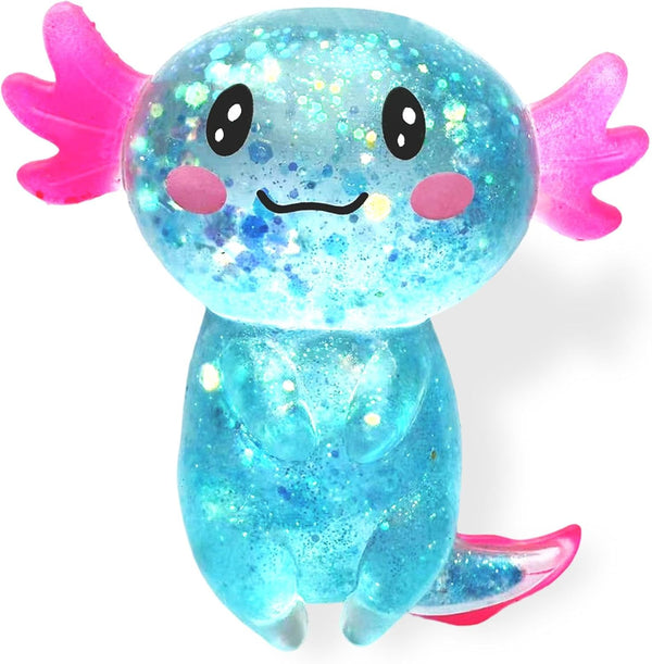 Axolotl Squishy Stressabbau-Spielzeug Glitzer Fidget-Spielzeug Niedliches Axolotl Spielzeug aus Spielzeug Partygeschenke Angstabbau Squishy-Spielzeug (Blau)