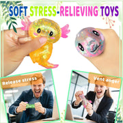 Axolotl Squishy Stressabbau-Spielzeug Glitzer Fidget-Spielzeug Niedliches Axolotl Spielzeug aus Spielzeug Partygeschenke Angstabbau Squishy-Spielzeug (Blau)